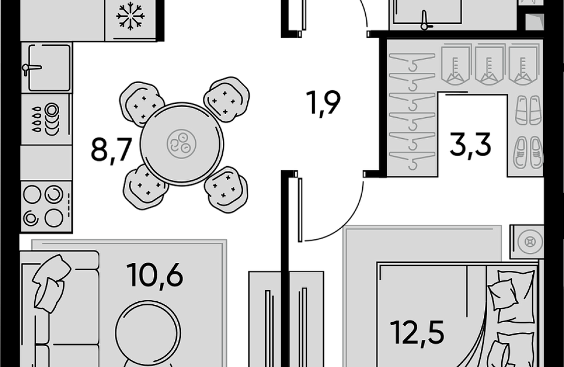 Apartment with 1 bedroom 52.6 m2 in complex Pride