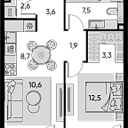 Layout picture Apartment with 1 bedroom 52.6 m2 in complex Pride