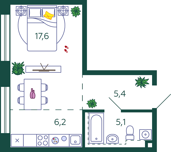 Layout picture 1-rooms from 32.6 m2