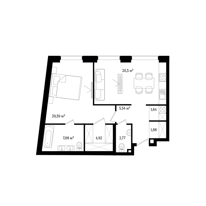Layout picture 2-rooms from 60.44 m2 Photo 2