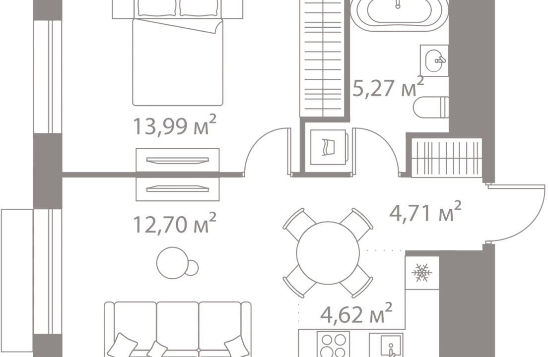 Apartment with 1 bedroom 41.29 m2