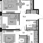 Layout picture Apartment with 2 bedrooms 77.9 m2 in complex Pride