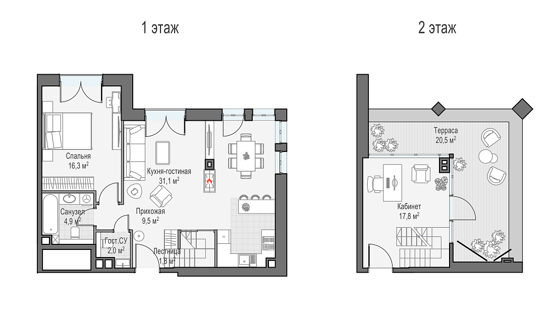 Layout picture Apartment with 2 bedrooms 87.37 m2 in complex Dom Dostizhenie