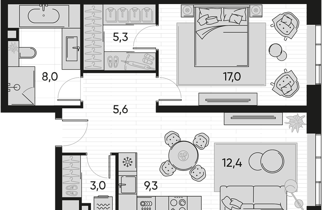 Apartment with 1 bedroom 60.6 m2 in complex Pride