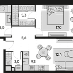 Layout picture Apartment with 1 bedroom 60.6 m2 in complex Pride