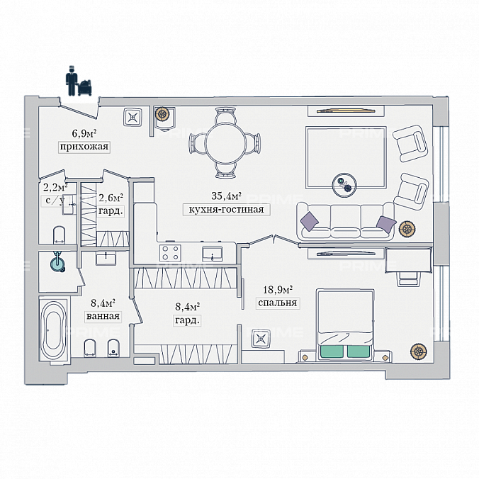 Layout picture 2-rooms from 82.8 m2