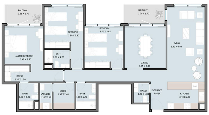 Layout picture 3-br from 1586 sqft
