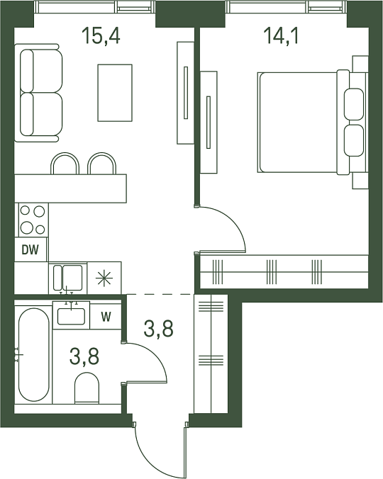 Layout picture 2-rooms from 36.5 m2 Photo 3