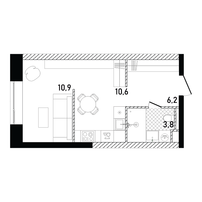 Layout picture 1-rooms from 26.86 m2 Photo 2