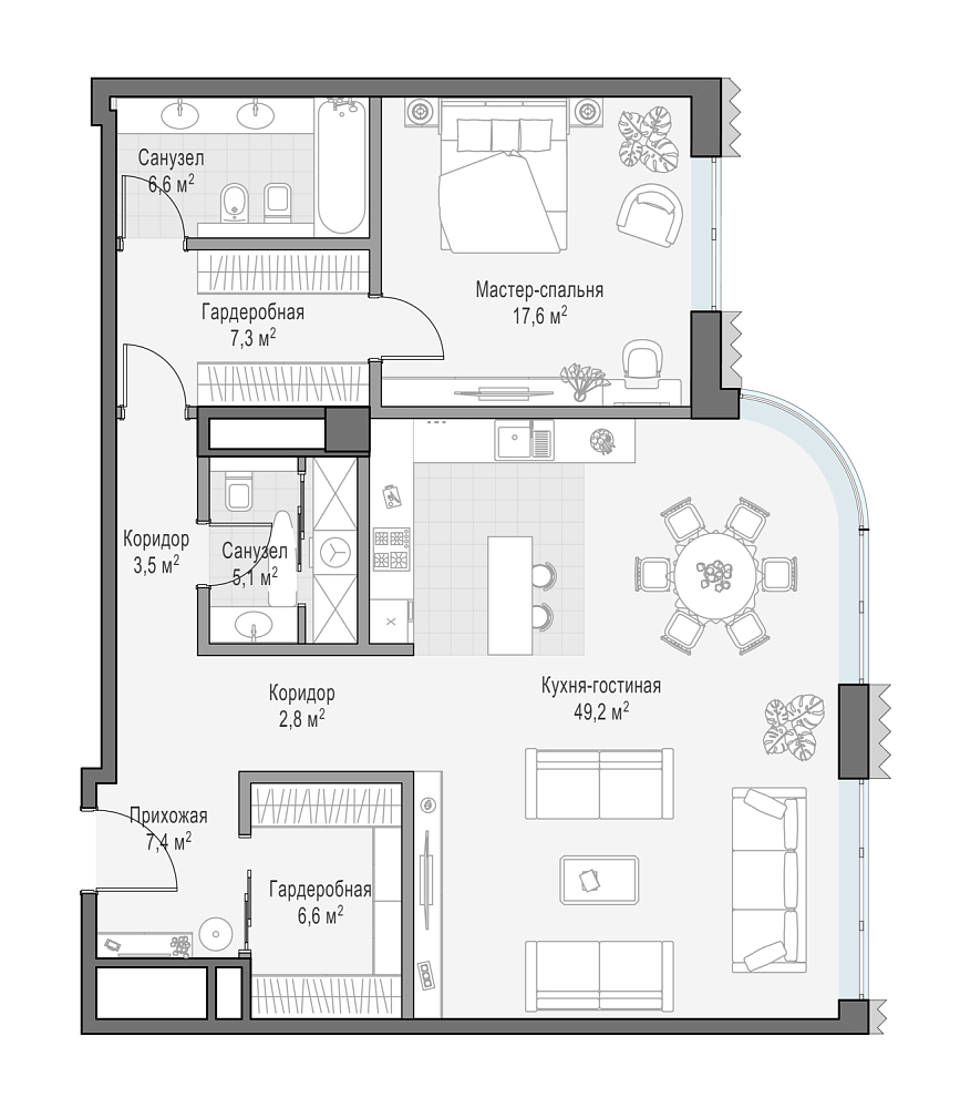 Layout picture Apartment with 2 bedrooms 104.7 m2 in complex Dom Lavrushinsky