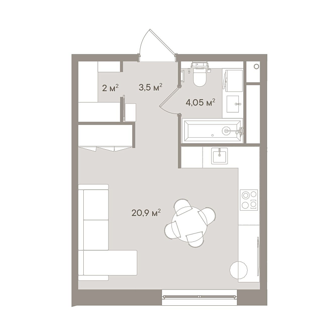 Layout picture 1-rooms from 30.45 m2 Photo 2