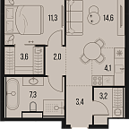Layout picture Apartment with 1 bedroom 49.8 m2 in complex High Life