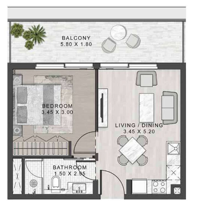 Layout picture 1-br from 525 sqft