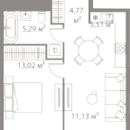 Layout picture Apartment with 1 bedroom 39.72 m2 in complex Life Varshavskaya