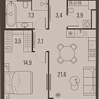 Layout picture Apartment with 1 bedroom 56.7 m2 in complex High Life