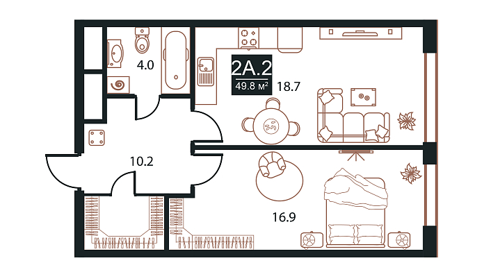 Layout picture 2-rooms from 47.9 m2