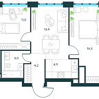 Layout picture Apartment with 2 bedrooms 55.9 m2 in complex Level Yujnoportovaya