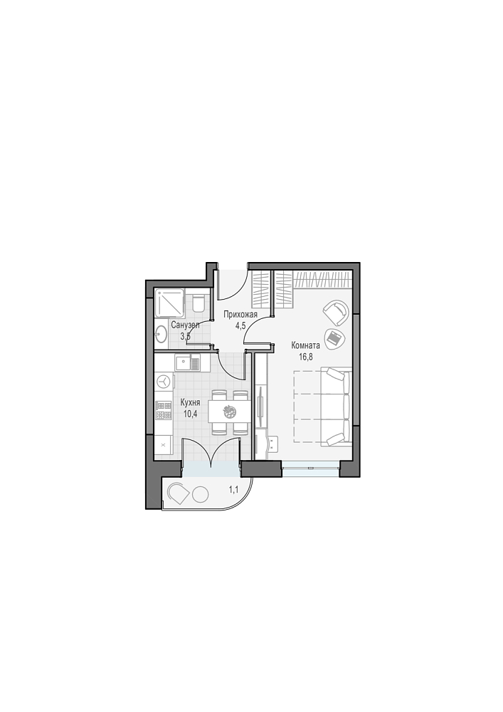 Layout picture Apartment with 1 bedrooms 36.3 m2 in complex Dom Dostizhenie