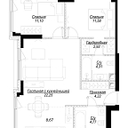 Layout picture Apartment with 2 bedrooms 70.04 m2 in complex Hide