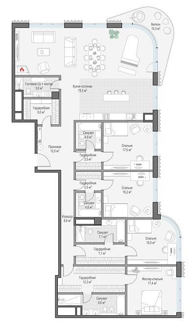 Layout picture 5-rooms from 198.4 m2