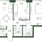Layout picture Apartment with 2 bedrooms 59.3 m2 in complex Moments