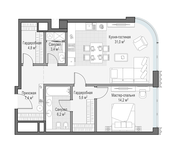 Layout picture 2-rooms from 64.9 m2 Photo 3