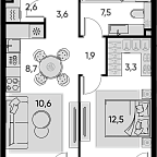 Layout picture Apartment with 1 bedroom 52.7 m2 in complex Pride