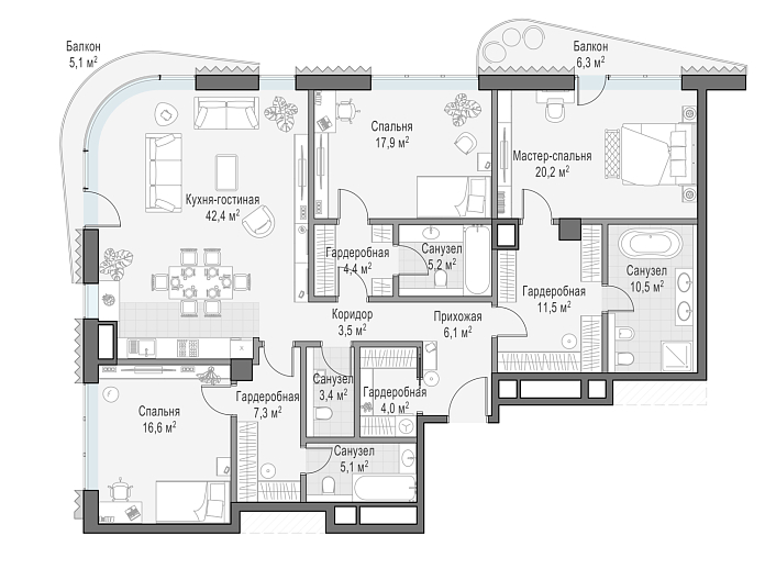 Layout picture 4-rooms from 124.8 m2