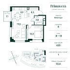 Layout picture Apartment with 1 bedroom 55.6 m2 in complex Primavera