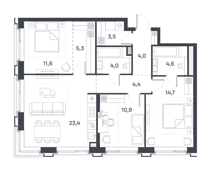 Layout picture 4-rooms from 84.9 m2
