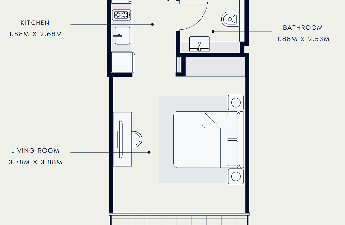 Flat 33.6 m2 in complex Azizi Riviera