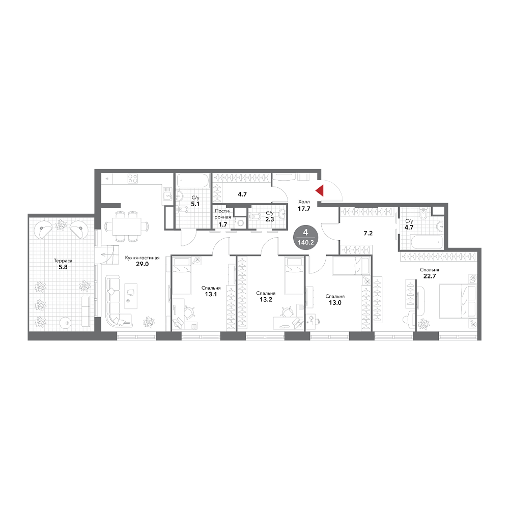 Layout picture Apartment with 5 bedrooms 140.2 m2 in complex Voxhall