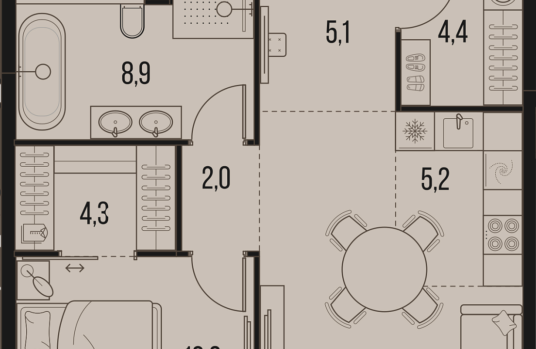 Apartment with 1 bedroom 59 m2 in complex High Life