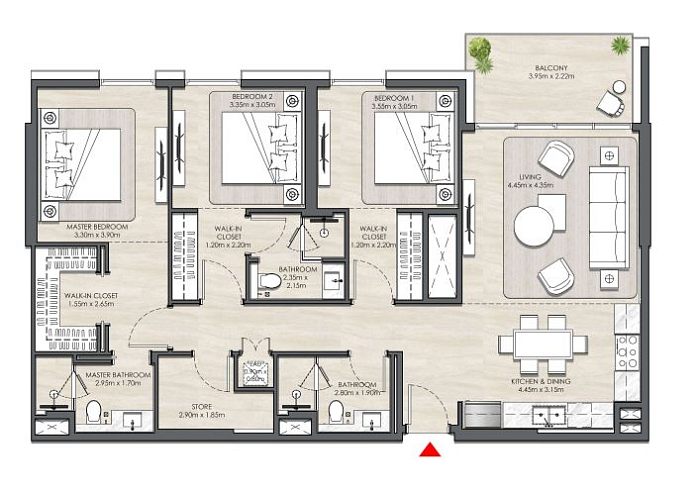 Layout picture 3-br from 1673 sqft