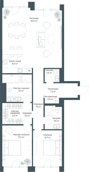 Layout picture 3-rooms from 85.3 m2