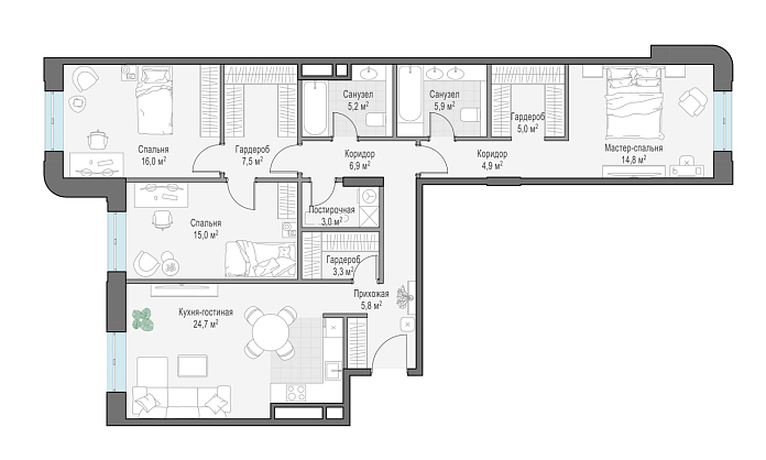 Layout picture 4-rooms from 102.4 m2 Photo 2