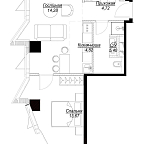 Layout picture Apartment with 1 bedroom 42.59 m2 in complex Famous
