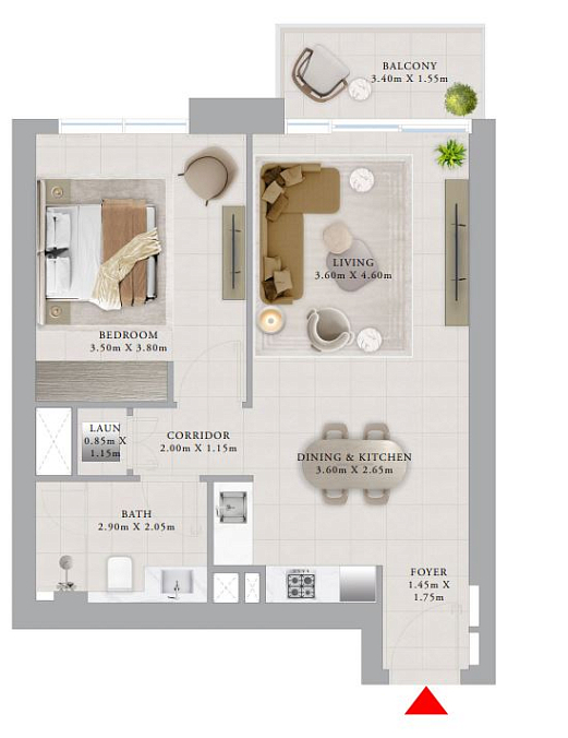 Layout picture 1-br from 752 sqft