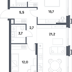 Layout picture Apartment with 2 bedrooms 64.9 m2 in complex Portland