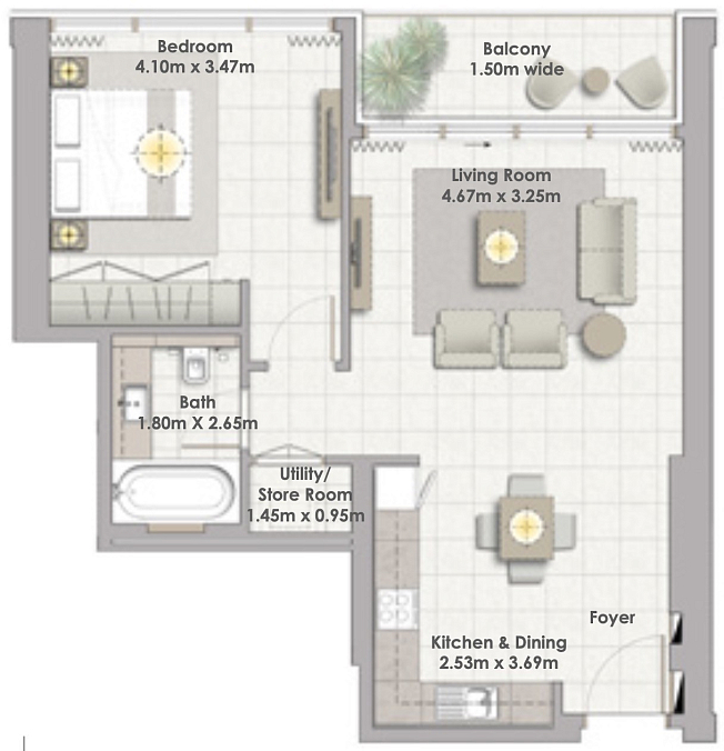 Layout picture 1-br from 726 sqft
