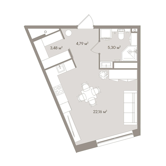 Layout picture 1-rooms from 30.45 m2 Photo 3