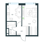 Layout picture Apartment with 1 bedroom 33.3 m2 in complex Level Prichalnyi