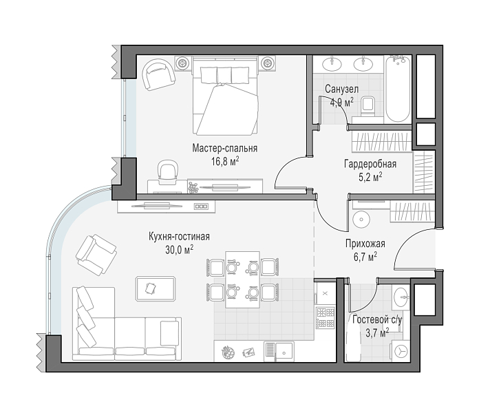 Layout picture 2-rooms from 64.9 m2