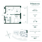 Layout picture Apartment with 1 bedroom 50.7 m2 in complex Primavera