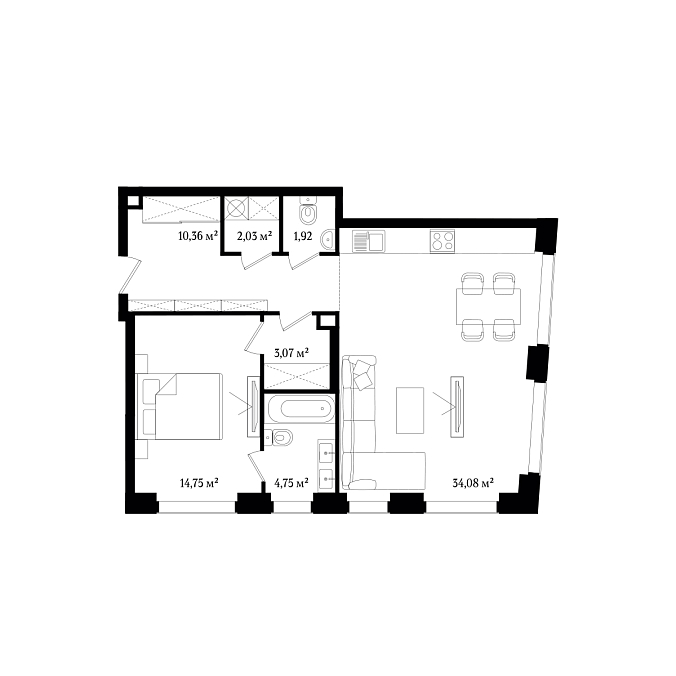 Layout picture 2-rooms from 60.44 m2 Photo 3