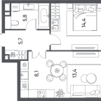 Layout picture Apartment with 1 bedroom 47.4 m2 in complex Pride