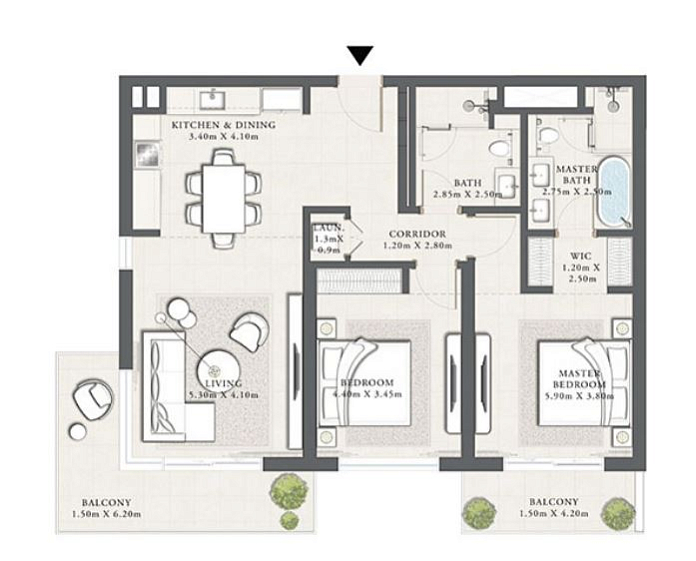 Layout picture 2-br from 1390 sqft Photo 2
