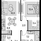 Layout picture Apartment with 1 bedroom 52.7 m2 in complex Pride