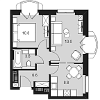 Layout picture Apartments with 1 bedroom 44 m2 in complex Wellton Spa Residence