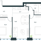 Layout picture Apartment with 2 bedrooms 57.5 m2